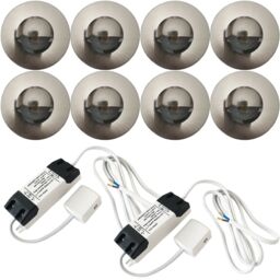 Loops Eyelid LED Plinth Light Kit 8x Round Spotlight Kitchen Bathroom Floor Kick Panel - thumbnail 1