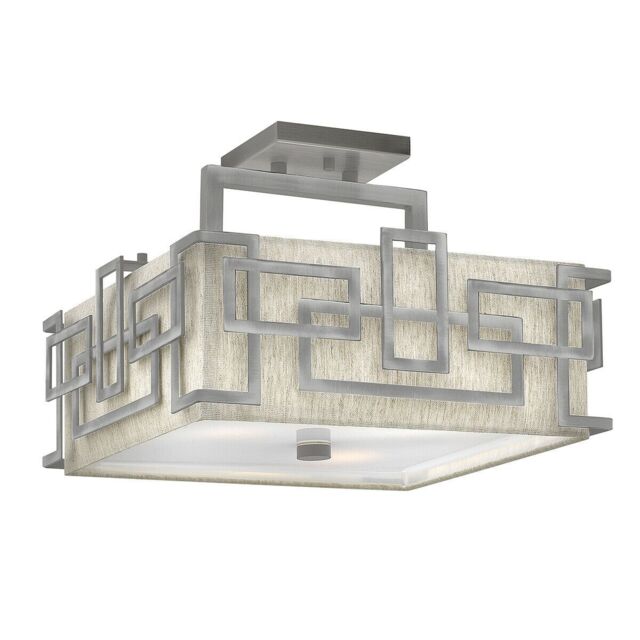 Loops 3 Bulb Semi Flush Light 1920's Style Glass Opaque Shades Nickel LED E27 100W in Metallics