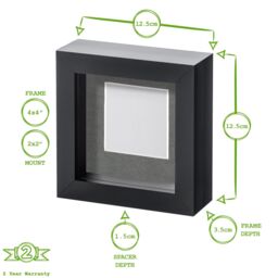 "Nicola Spring 4"" x 4"" White 3D Box Photo Frame - 2"" x 2"" Mount in Black" - thumbnail 4