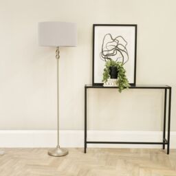 ValueLights Maggie Brushed Chrome Candlestick Floor Lamp with Fabric Shade with LED Bulb in Grey - thumbnail 3