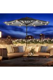 Living and Home 3M Tiltable Garden Parasol Outdoor Patio Sun Shade Umbrella with 24 Solar LED Lights Crank Tilt No Base, Dark Grey