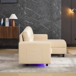 Matteo L-Shaped Sofa Bed with Storage, USB & LED - 3 Seater, Beige - thumbnail 7