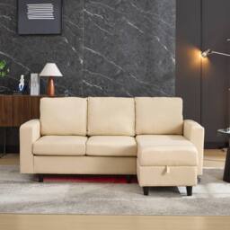 Matteo L-Shaped Sofa Bed with Storage, USB & LED - 3 Seater, Beige - thumbnail 8