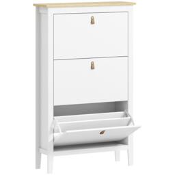 Wyld Haus Makeve 3 Drawer Shoe Cabinet White & Oak Effect Tilt Out Storage - thumbnail 2