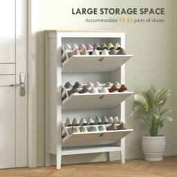 Wyld Haus Makeve 3 Drawer Shoe Cabinet White & Oak Effect Tilt Out Storage - thumbnail 4