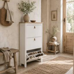 Wyld Haus Makeve 3 Drawer Shoe Cabinet White & Oak Effect Tilt Out Storage