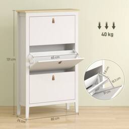 Wyld Haus Makeve 3 Drawer Shoe Cabinet White & Oak Effect Tilt Out Storage - thumbnail 3