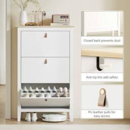Wyld Haus Makeve 3 Drawer Shoe Cabinet White & Oak Effect Tilt Out Storage - thumbnail 7