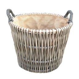 Red Hamper Wicker Small Round Grey Log Basket in Brown