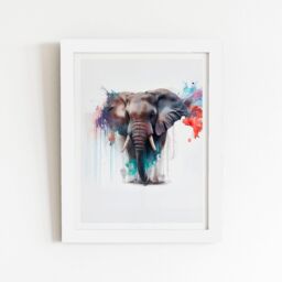 "Warren Reed - Designer Elephant Splashart Framed Art Print in White - Size: W20"" x H30""" - thumbnail 1