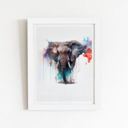 "Warren Reed - Designer Elephant Splashart Framed Art Print in White - Size: W20"" x H30""" - thumbnail 2