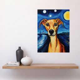 "Artery8 Wall Art Print Van Goghs Dog Artwork Night Scene Full Moon Blue Brown Yellow Oil Painting Poster - Size: W12"" x H16""" - thumbnail 2