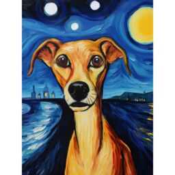 "Artery8 Wall Art Print Van Goghs Dog Artwork Night Scene Full Moon Blue Brown Yellow Oil Painting Poster - Size: W12"" x H16""" - thumbnail 1