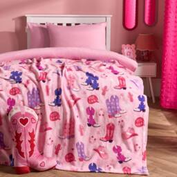 OHS Cowboy Print Flannel Fleece Throw Blanket Soft Bedspread in Pink - Size: 125 cm x 150 cm