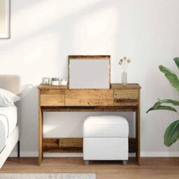 Berkfield Home Dressing Table with Mirror Old Wood 100x45x76 cm in Brown - Size: 100 x 45 x 76 cm - thumbnail 4