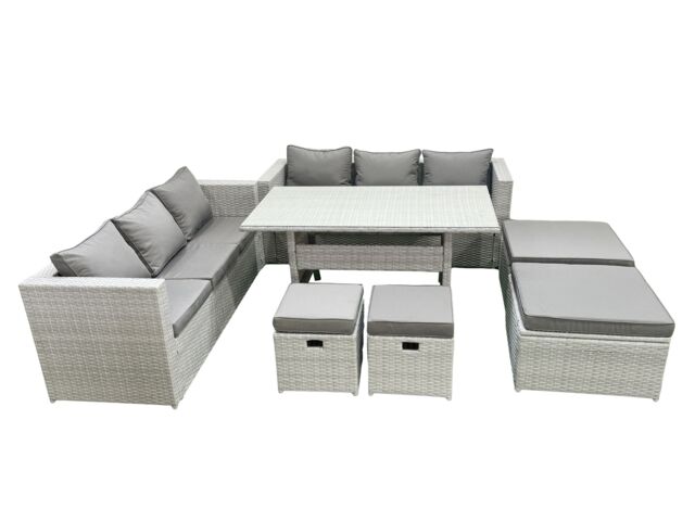 Fimous Rattan Garden Furniture Set Outdoor 10 Seater Patio Dining Sets with Glass Top Dining Table Light Grey Mixed - image 1
