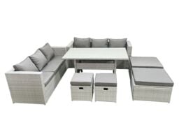 Fimous Rattan Garden Furniture Set Outdoor 10 Seater Patio Dining Sets with Glass Top Dining Table Light Grey Mixed - thumbnail 1