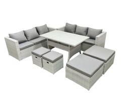 Fimous Rattan Garden Furniture Set Outdoor 10 Seater Patio Dining Sets with Glass Top Dining Table Light Grey Mixed - thumbnail 2