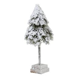 Lemon Pavilion Furniture and Decor Small Snowy Cedar Tree on Wood Block - Plastic - Height 30 cm - Brown