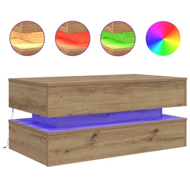 Berkfield Home Coffee Table with LED Lights Artisian Oak 90x50x40 cm in Brown - Size: 90 x 50 x 40 cm - image 1