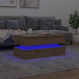 Berkfield Home Coffee Table with LED Lights Artisian Oak 90x50x40 cm in Brown - Size: 90 x 50 x 40 cm - thumbnail 4