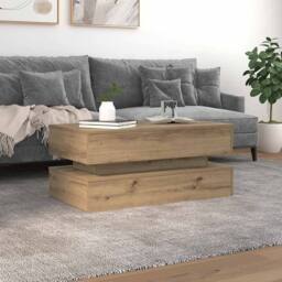Berkfield Home Coffee Table with LED Lights Artisian Oak 90x50x40 cm in Brown - Size: 90 x 50 x 40 cm - thumbnail 2