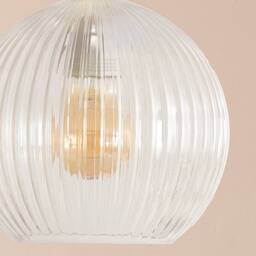 ValueLights Maddison Clear Ribbed Glass Easy Fit Pendant Lamp Shade with LED Bulb - thumbnail 4