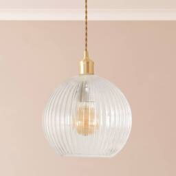 ValueLights Maddison Clear Ribbed Glass Easy Fit Pendant Lamp Shade with LED Bulb - thumbnail 3