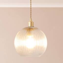 ValueLights Maddison Clear Ribbed Glass Easy Fit Pendant Lamp Shade with LED Bulb - thumbnail 1