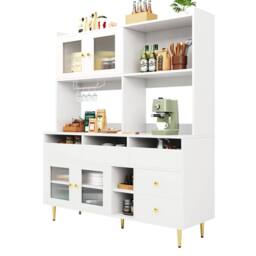 BTM Multi-Purpose Storage Cabinet with Glass Door & Wine Rack in White - thumbnail 7