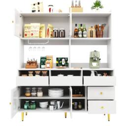 BTM Multi-Purpose Storage Cabinet with Glass Door & Wine Rack in White - thumbnail 6