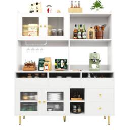 BTM Multi-Purpose Storage Cabinet with Glass Door & Wine Rack in White - thumbnail 8