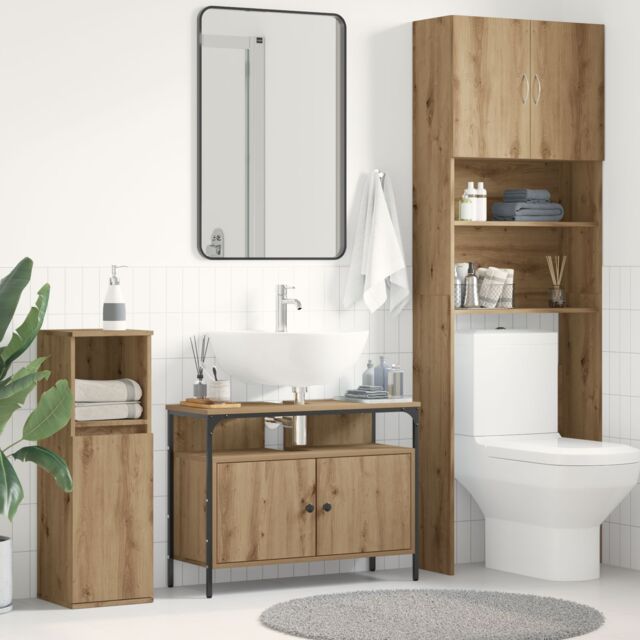 Berkfield Home Bathroom Sink Cabinet Artisan Oak 80x30x60 cm Engineered Wood in Brown - Size: 80 x 30 x 60 cm - image 1