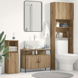 Berkfield Home Bathroom Sink Cabinet Artisan Oak 80x30x60 cm Engineered Wood in Brown - Size: 80 x 30 x 60 cm - thumbnail 1