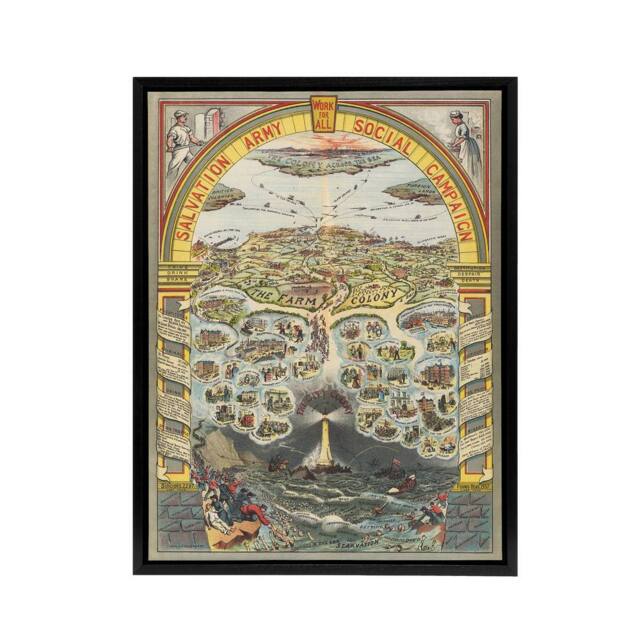 "Artery8 Map Salvation Army 1910 Work For All Framed Canvas Wall Art Print - Size: W12"" x H16""" - image 1