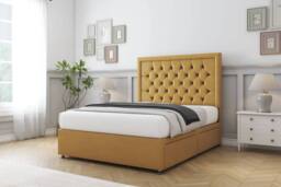 "Sloomy Amberley Naples Divan Bed Base 2 Drawers Left Side With 26"" Strutted Headboard & 12"" Matching Footboard in Navy - Size: Super King" - thumbnail 3