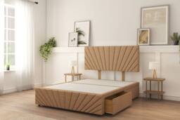 "Sloomy Amberley Naples Divan Bed Base 2 Drawers Left Side With 26"" Strutted Headboard & 12"" Matching Footboard in Navy - Size: Super King" - thumbnail 1