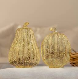 Marco Paul Set of 2 Light Up Pumpkin & Squash Plastic Pumpkins for Halloween in Gold - thumbnail 8