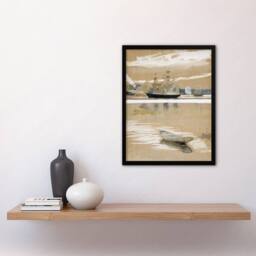 Artery8 Albert Edelfelt Seascape View From the Pier Framed Wall Art Print in Brown - Size: A4 - thumbnail 4