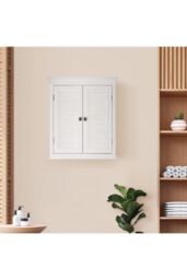 Teamson Home Bathroom White Wooden Double Door Wall Cabinet - thumbnail 2
