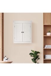 Teamson Home Bathroom White Wooden Double Door Wall Cabinet - thumbnail 3