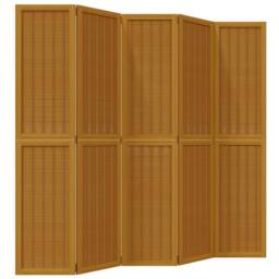 Berkfield Home Room Divider 5 Panels Brown Solid Wood Paulownia - thumbnail 1