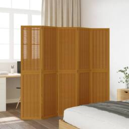 Berkfield Home Room Divider 5 Panels Brown Solid Wood Paulownia - thumbnail 3