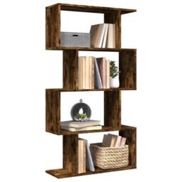 Berkfield Home Room Divider Bookcase 4-Tier Smoked Oak 70x24x129 cm Engineered Wood in Brown - Size: 70 x 24 x 129 cm - thumbnail 2