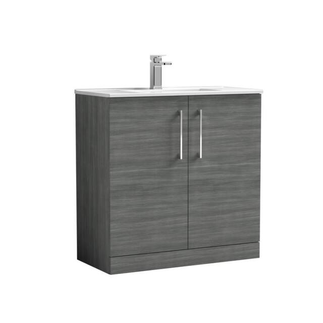Balterley Bathroom 2 Soft Close Door, Floor Vanity Unit Basin, Anthracite, 800mm in Grey - image 1