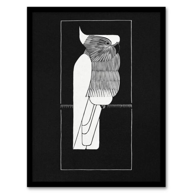 Artery8 Samuel J De Mesquita Framed Wall Art Sulphur Crested Cockatoo Parrot in Black - Size: A4 - image 1