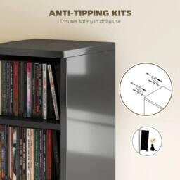 EONLION Set of 2 CD Storage Units with Adjustable Shelves in Black - Size: 100 cm - thumbnail 4
