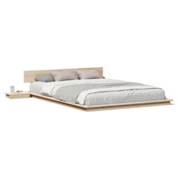 Berkfield Home Floor Bed Frame with Bedside Tables 140x200cm Solid Wood - Size: 140x200 cm - thumbnail 4