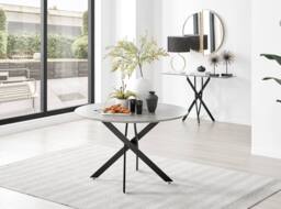 FurnitureboxUK Novara Grey Concrete Effect Black Leg 120cm Round Dining Table & 4 Halley Chairs in Beige - thumbnail 2