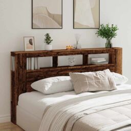 Berkfield Home LED Headboard Old Wood 200x18.5x103.5 cm Engineered Wood in Brown - thumbnail 4